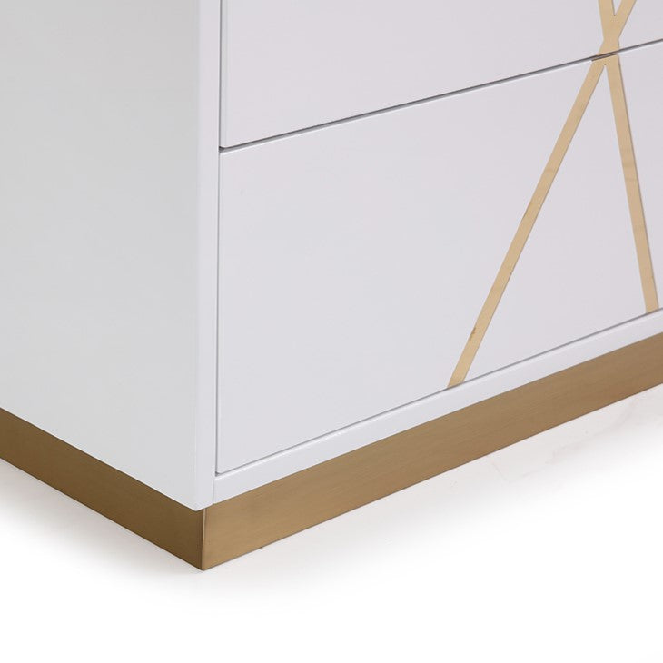 Nixa Modern Wide White and Gold Dresser