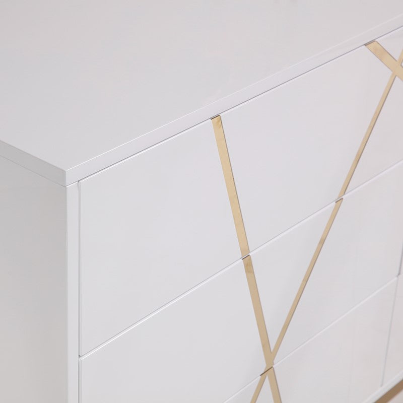 Nixa Modern Wide White and Gold Dresser