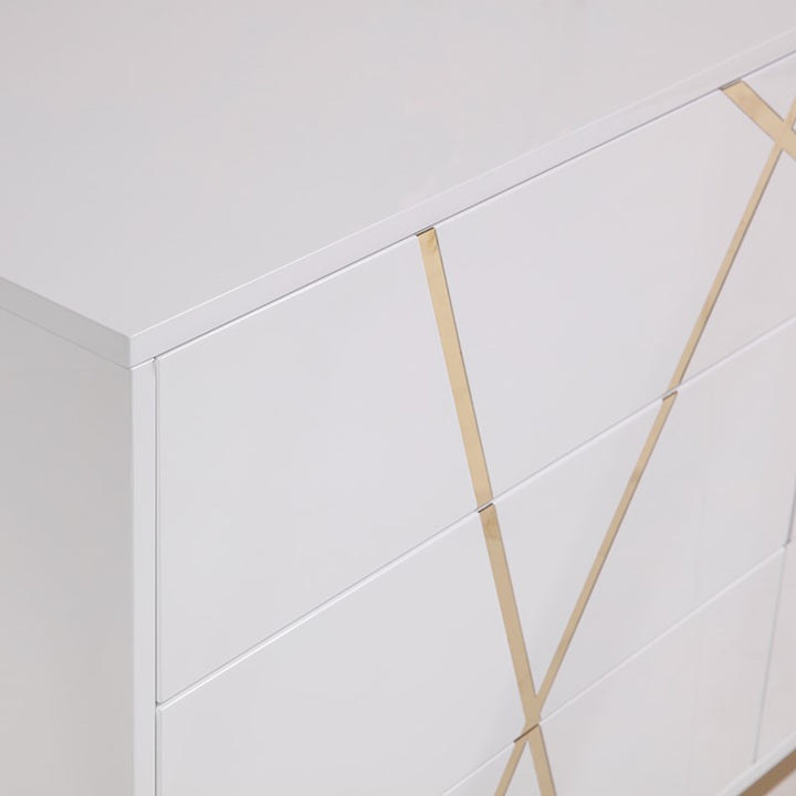 Nixa Modern Wide White and Gold Dresser