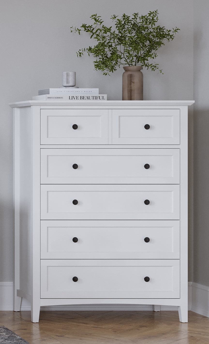Modus Furniture PNRA84A Grace Five Drawer Chest in Snowfall White (2024)