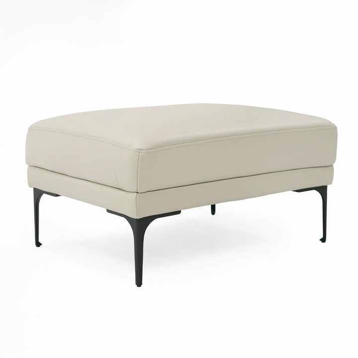 Jacoba - Modern Light Grey Leather Rectangular Ottoman