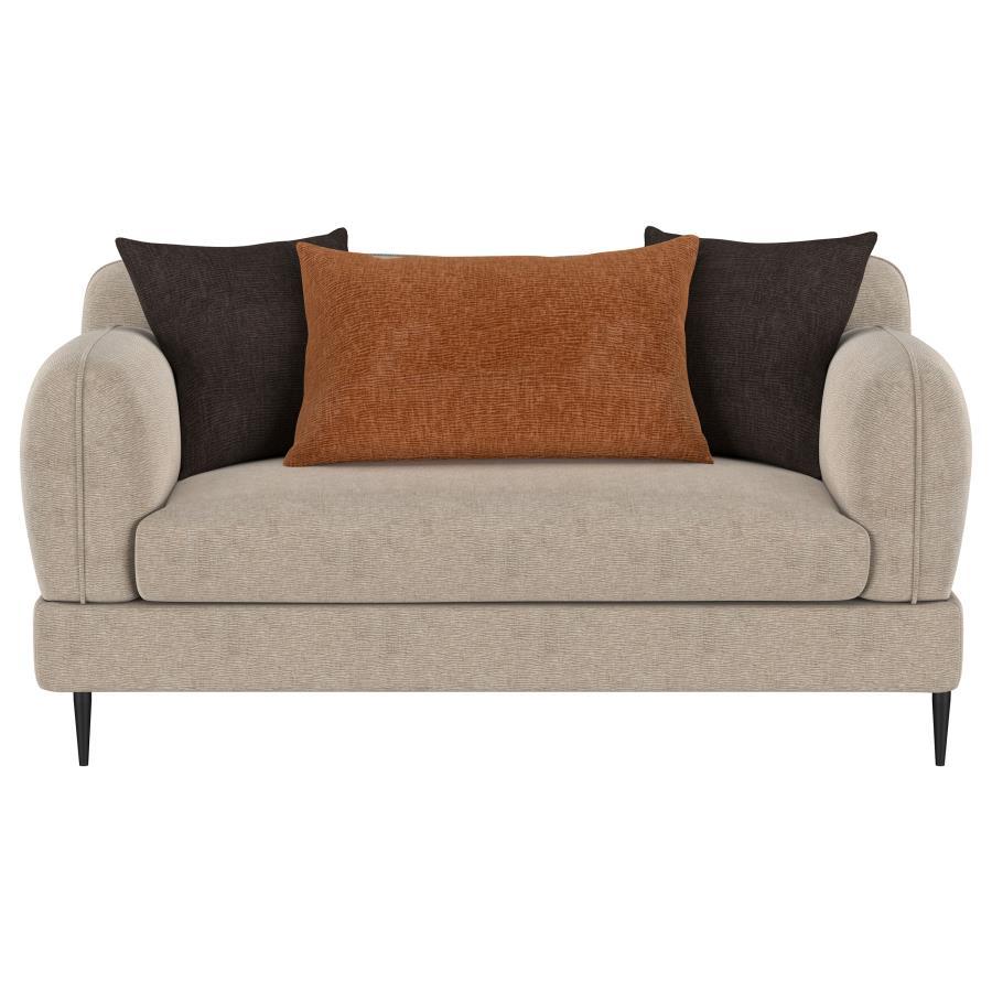 Jade - Chenille Upholstered Sculpted Track Arm Loveseat - Latte Stationary Loveseat modern furniture Contempo Furniture