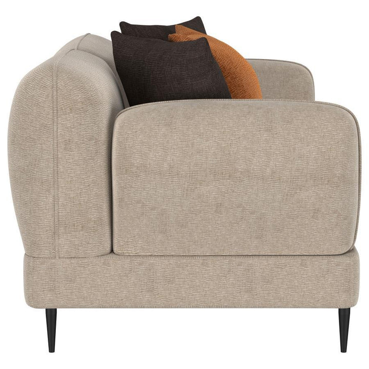 Jade - Chenille Upholstered Sculpted Track Arm Loveseat - Latte Stationary Loveseat modern furniture Contempo Furniture