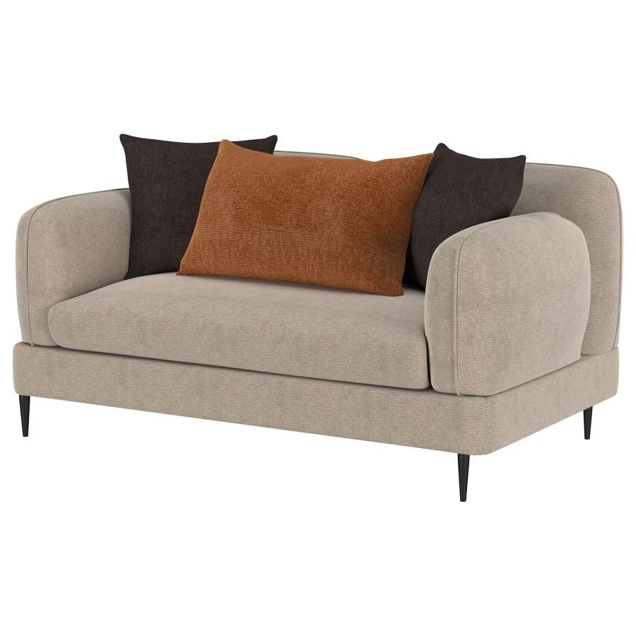Jade - Chenille Upholstered Sculpted Track Arm Loveseat - Latte Stationary Loveseat modern furniture Contempo Furniture