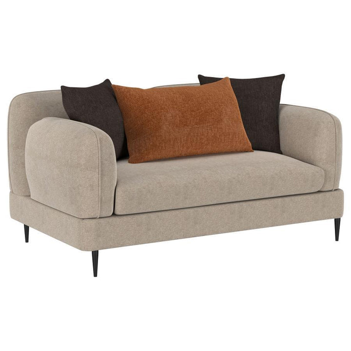 Jade - Chenille Upholstered Sculpted Track Arm Loveseat - Latte Stationary Loveseat modern furniture Contempo Furniture