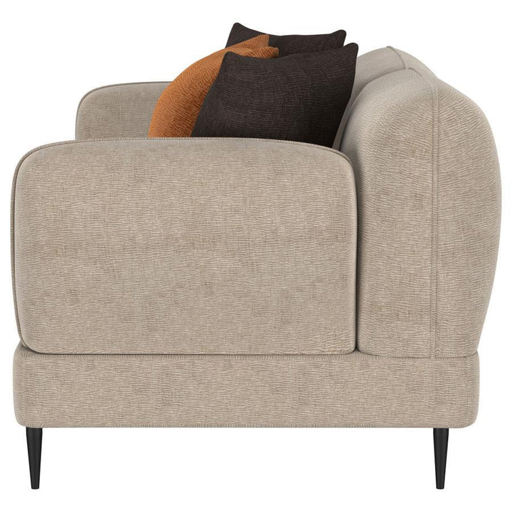 Jade - Chenille Upholstered Sculpted Track Arm Loveseat - Latte Stationary Loveseat modern furniture Contempo Furniture