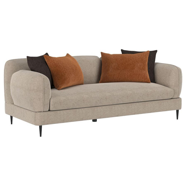 Jade - Chenille Upholstered Sculpted Track Arm Sofa - Latte Stationary Sofa modern furniture Contempo Furniture