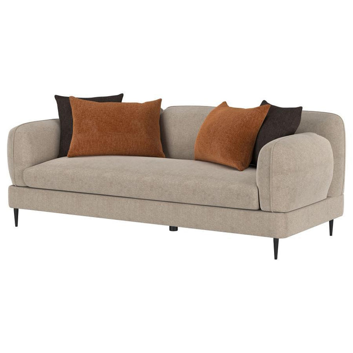Jade - Chenille Upholstered Sculpted Track Arm Sofa - Latte Stationary Sofa modern furniture Contempo Furniture