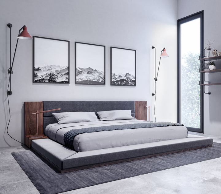 Jagger Modern Dark Grey & Walnut Bed