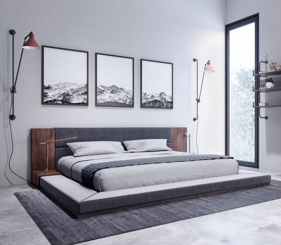 Jagger Modern Dark Grey  and  Walnut Bed