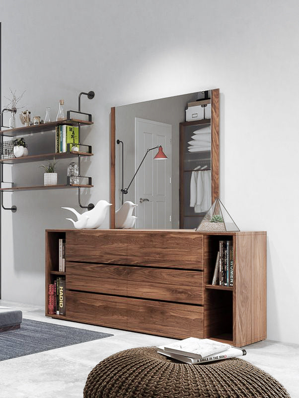 Jagger Modern Walnut Dresser &amp; Mirror Set