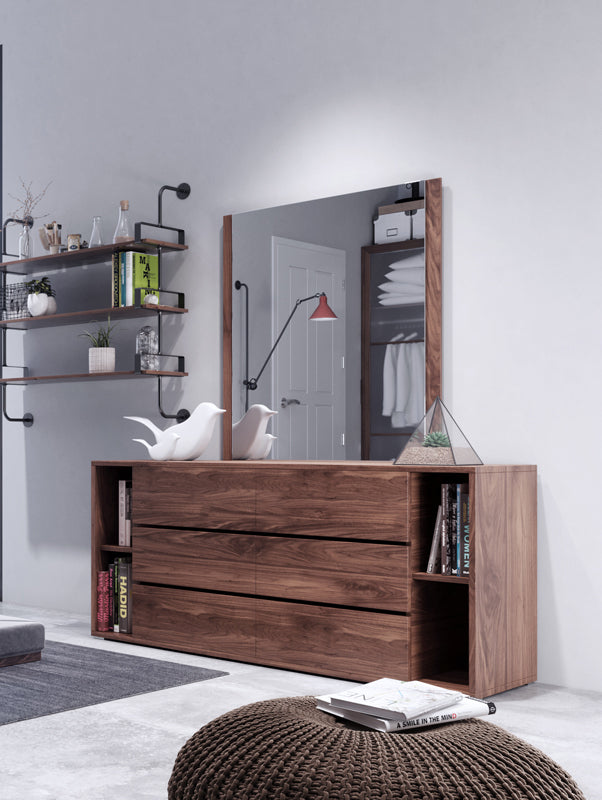 Jagger Modern Walnut Dresser  and  Mirror Set