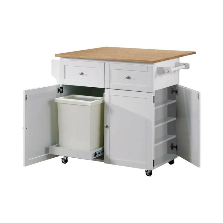 Jalen - 3 Door Mobile Kitchen Cart - Natural Brown And White Carts modern furniture Contempo Furniture