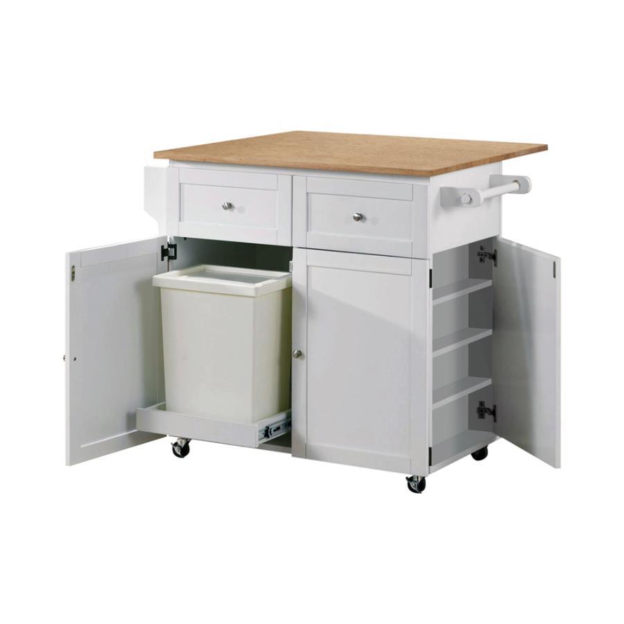 Jalen - 3 Door Mobile Kitchen Cart - Natural Brown And White Carts modern furniture Contempo Furniture