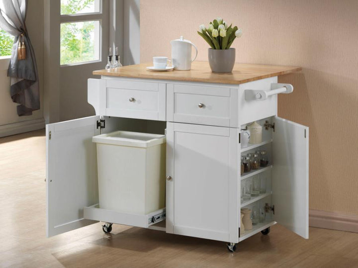 Jalen - 3 Door Mobile Kitchen Cart - Natural Brown And White Carts modern furniture Contempo Furniture