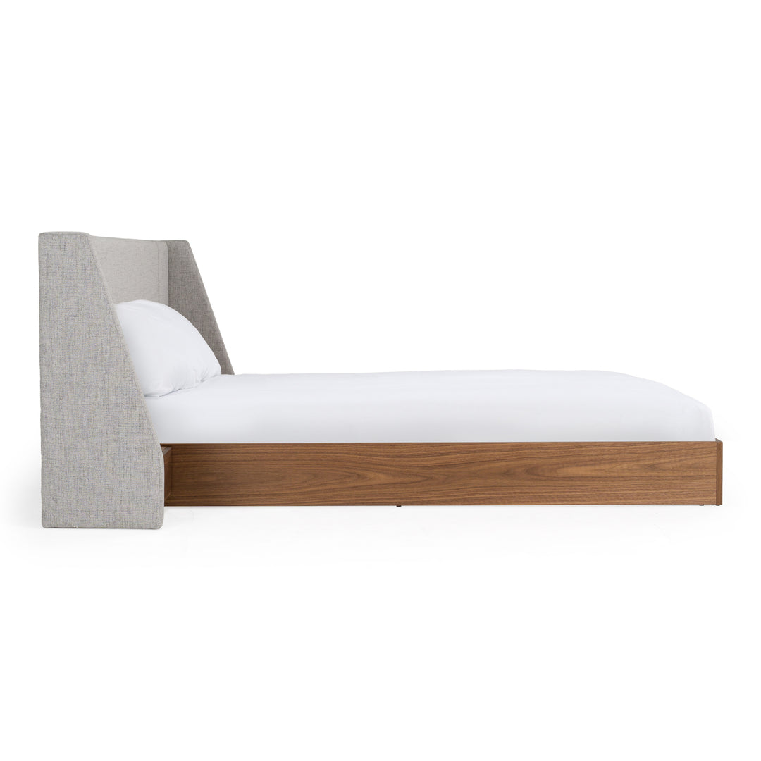Janice - Modern Grey Fabric and Walnut Bed and Nightstands