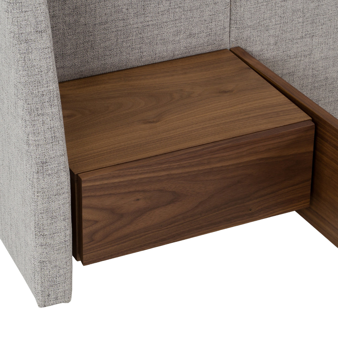 Janice - Modern Grey Fabric and Walnut Bed and Nightstands