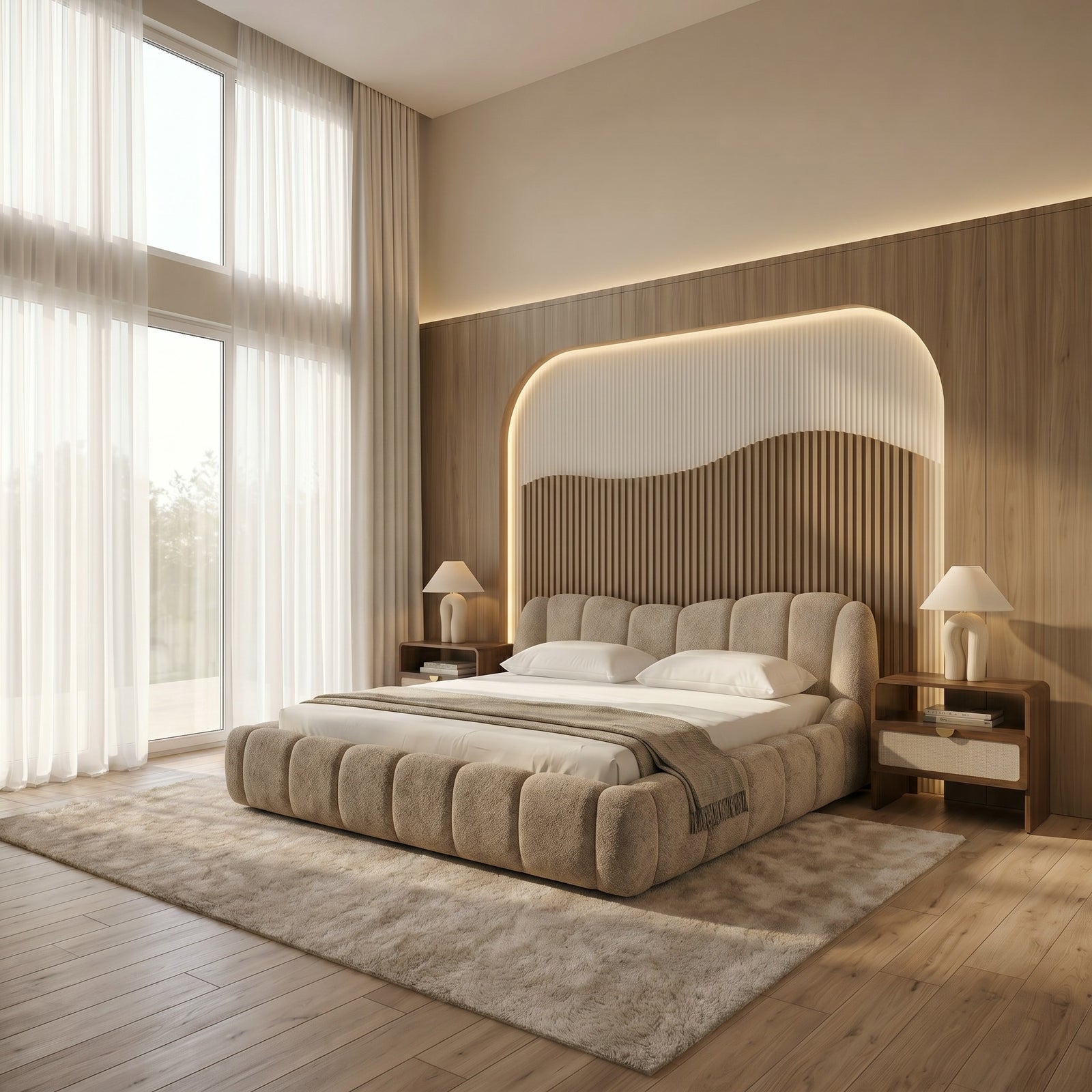 Janine - Modern Tan Fabric Bed - View 7