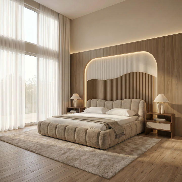 Janine - Modern Tan Fabric Bed