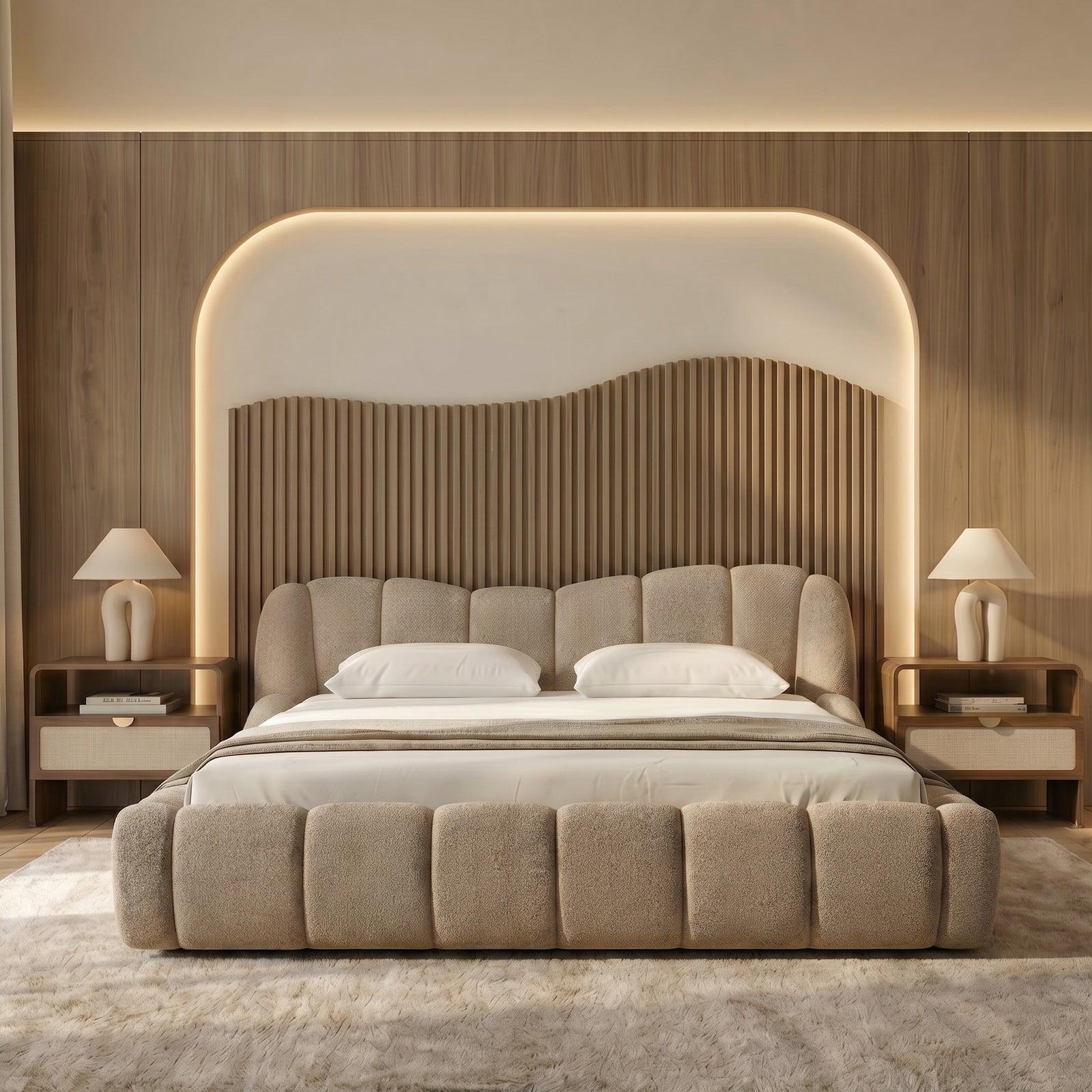 Janine - Modern Tan Fabric Bed - View 6