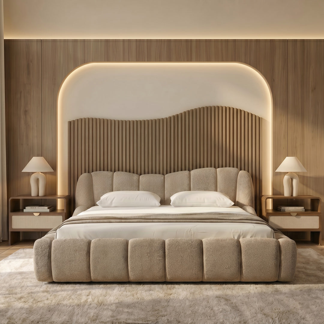 Janine - Modern Tan Fabric Bed