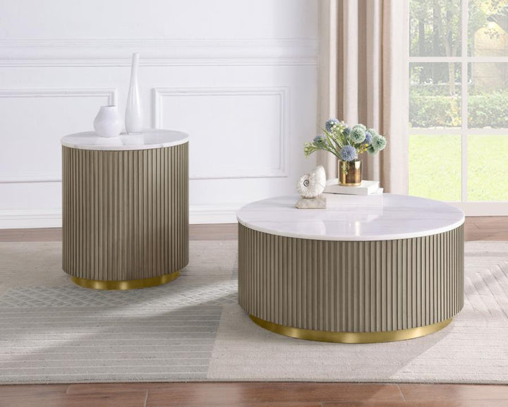 Jason 2 - Piece Round Marble Coffee And End Table Set Charcoal Coffee Table Set modern furniture Contempo Furniture