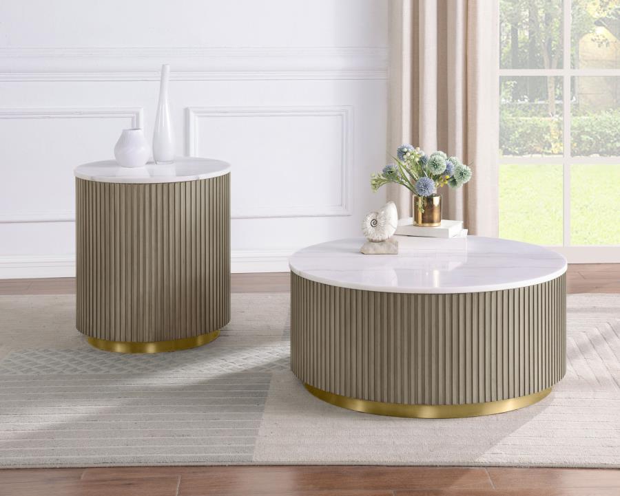 Jason 2 - Piece Round Marble Coffee And End Table Set Charcoal Coffee Table Set modern furniture Contempo Furniture