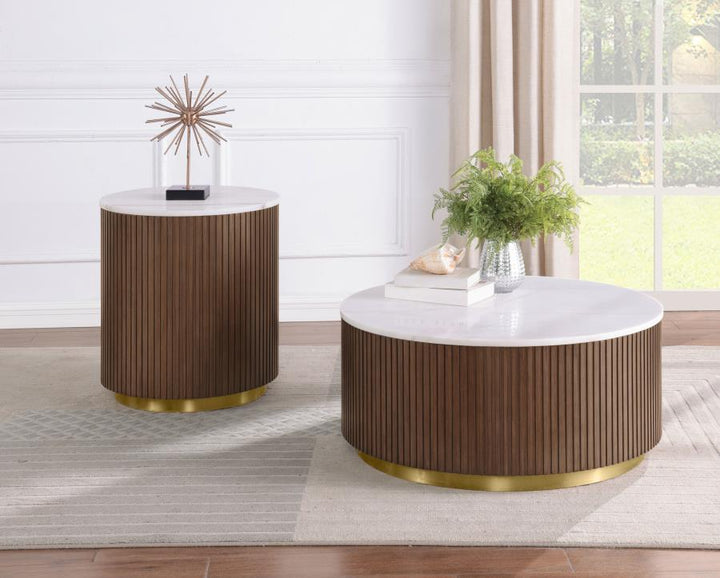 Jason 2 - Piece Round Marble Coffee And End Table Set Charcoal Coffee Table Set modern furniture Contempo Furniture