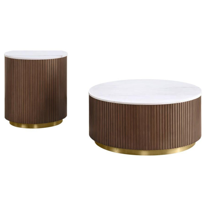 Jason 2 - Piece Round Marble Coffee And End Table Set Charcoal Coffee Table Set modern furniture Contempo Furniture