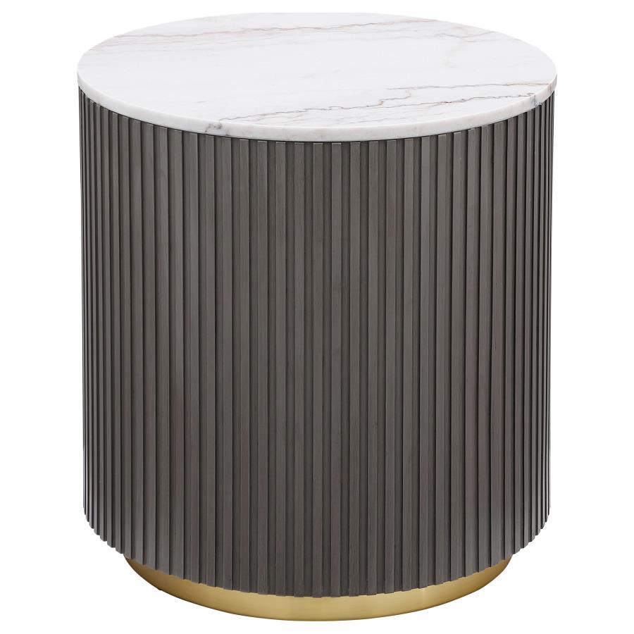 Jason - 2 Piece Round Marble Coffee And End Table Set - White Table Set modern furniture Contempo Furniture