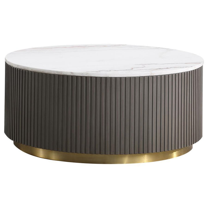 Jason - 2 Piece Round Marble Coffee And End Table Set - White Table Set modern furniture Contempo Furniture