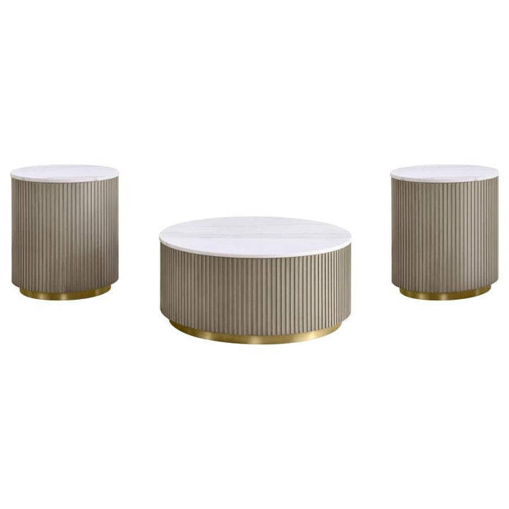 Jason 3 - Piece Round Marble Coffee And End Table Set Charcoal Coffee Table Set modern furniture Contempo Furniture