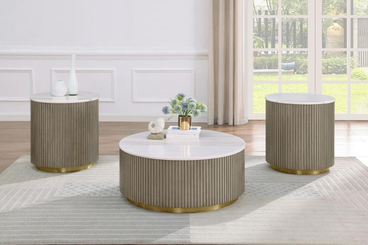Jason 3 - Piece Round Marble Coffee And End Table Set Charcoal Coffee Table Set modern furniture Contempo Furniture