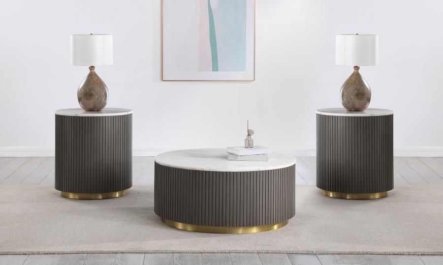 Jason - 3 Piece Round Marble Coffee And End Table Set - White Table Set modern furniture Contempo Furniture