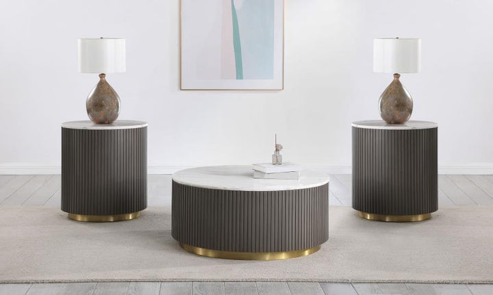 Jason - 3 Piece Round Marble Coffee And End Table Set - White Table Set modern furniture Contempo Furniture