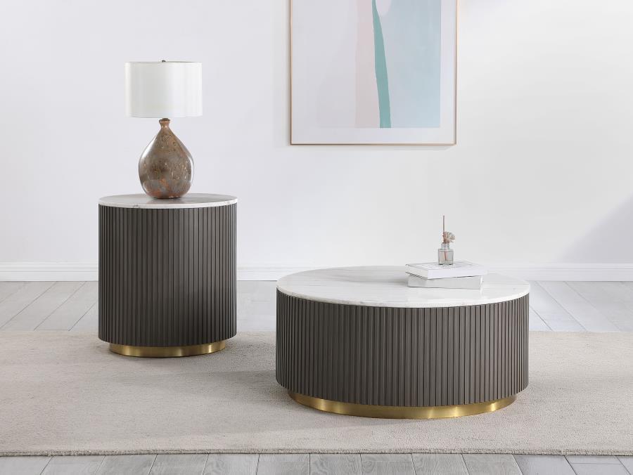 Jason - Round Marble Top Coffee Table - White And Charcoal Coffee Table modern furniture Contempo Furniture