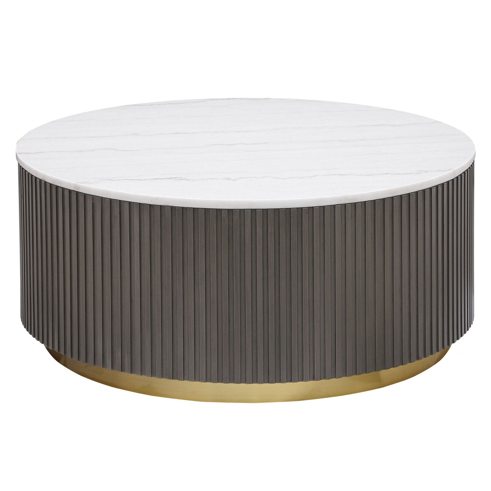 Jason - Round Marble Top Coffee Table - White And Charcoal Coffee Table modern furniture Contempo Furniture