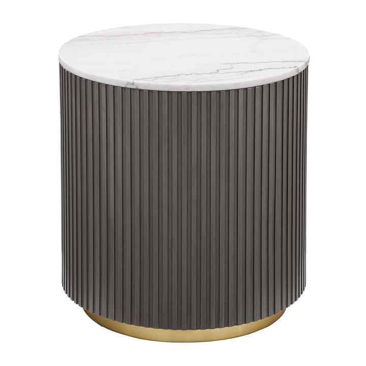 Jason - Round Marble Top Side End Table - White And Charcoal End Table modern furniture Contempo Furniture