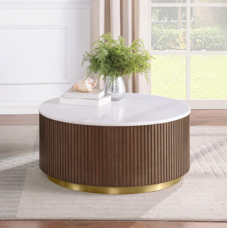Jason Round White Marble Top Coffee Table Charcoal Coffee Table modern furniture Contempo Furniture