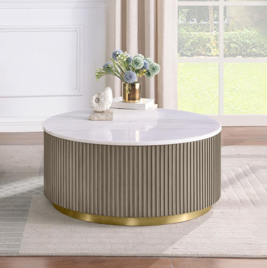 Jason Round White Marble Top Coffee Table Charcoal Coffee Table modern furniture Contempo Furniture