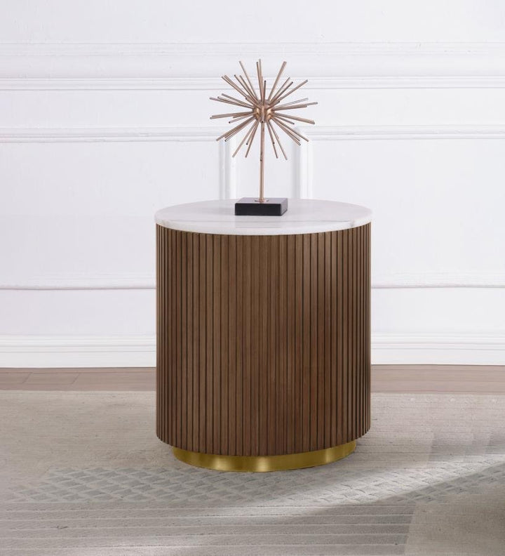 Jason Round White Marble Top Side End Table Charcoal End &amp; Side Table modern furniture Contempo Furniture