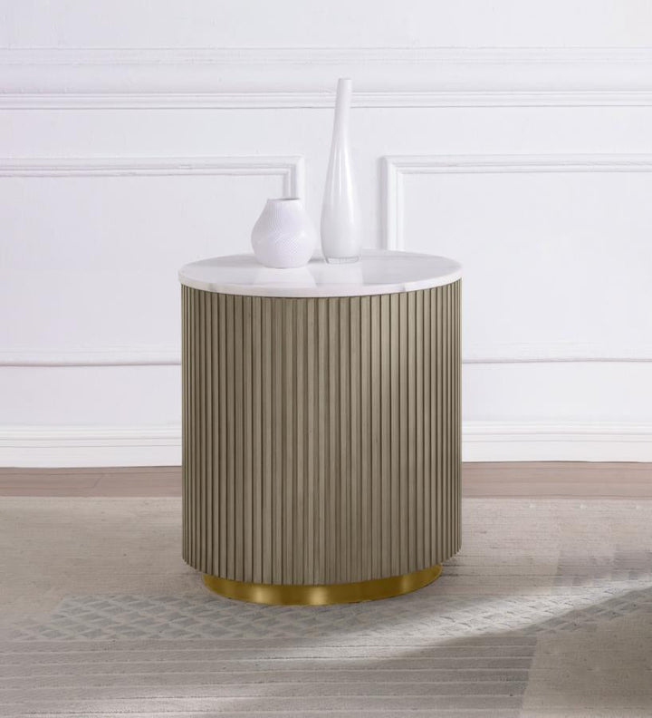 Jason Round White Marble Top Side End Table Charcoal End &amp; Side Table modern furniture Contempo Furniture
