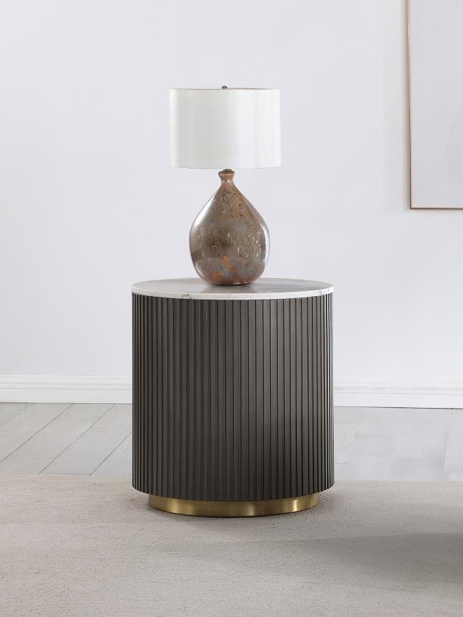 Jason Round White Marble Top Side End Table Charcoal End &amp; Side Table modern furniture Contempo Furniture