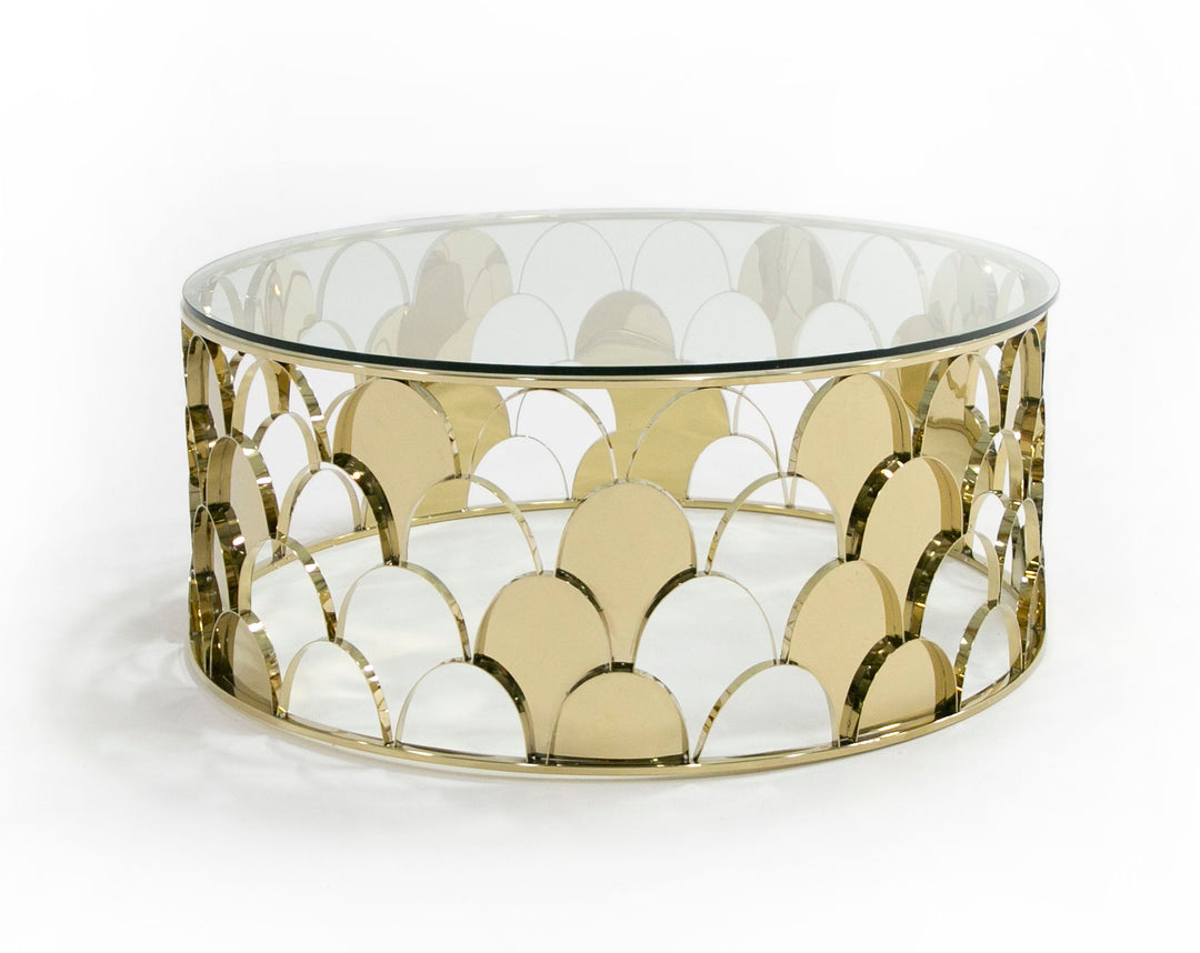 Javier Modern Glass  and  Gold Round Coffee Table