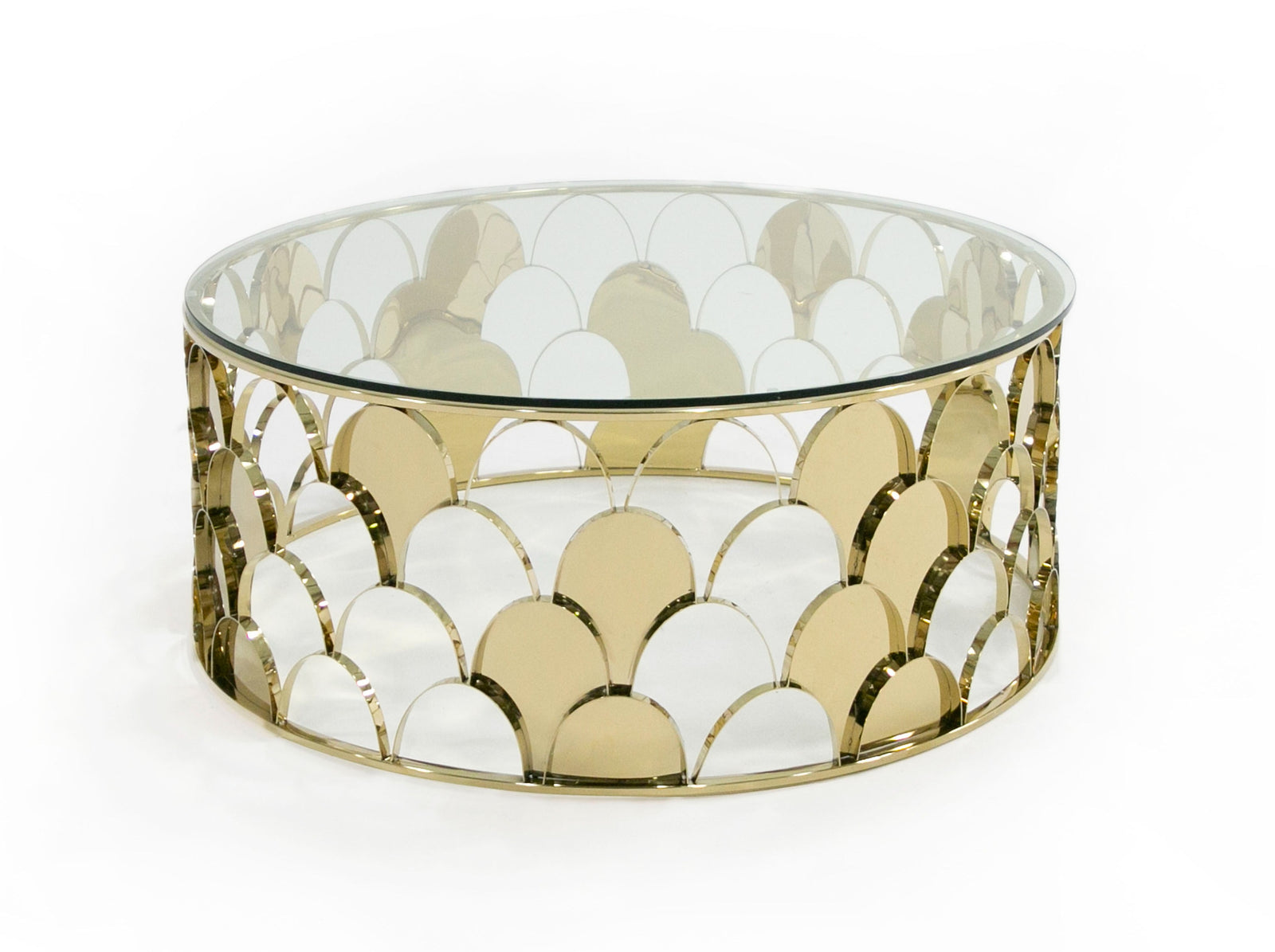 Javier Modern Glass  and  Gold Round Coffee Table