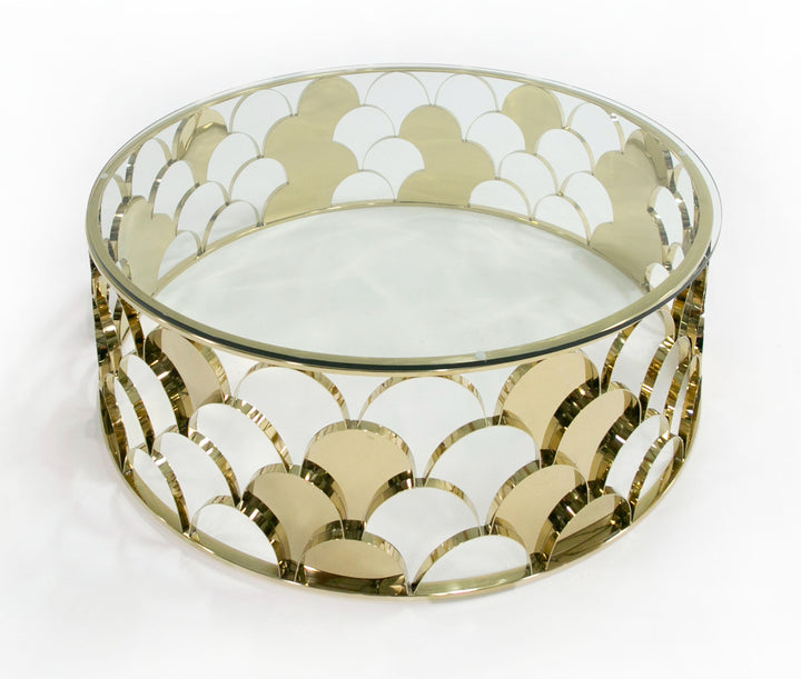 Javier Modern Glass  and  Gold Round Coffee Table