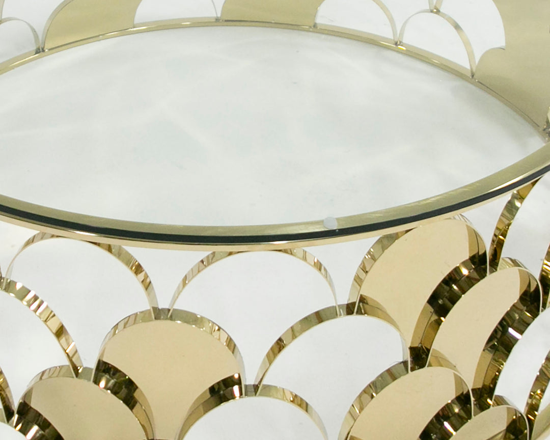 Javier Modern Glass  and  Gold Round Coffee Table
