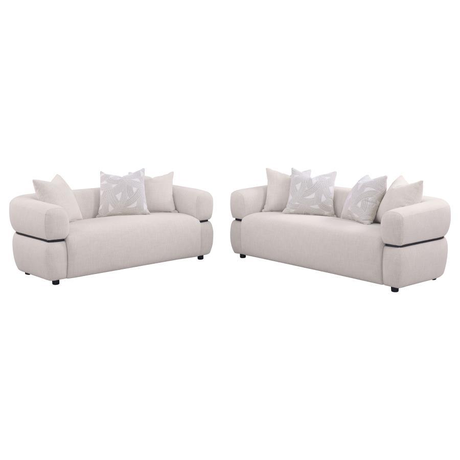 Jeanette - 2 Piece Fabric Upholstered Round Arm Sofa Set - Beige Stationary Sofa & Loveseat modern furniture Contempo Furniture