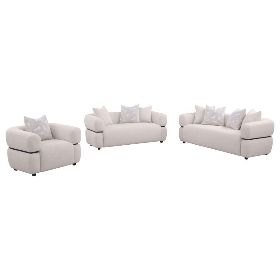 Jeanette - 3 Piece Fabric Upholstered Round Arm Sofa Set - Beige 3 - Piece Living Room Set modern furniture Contempo Furniture