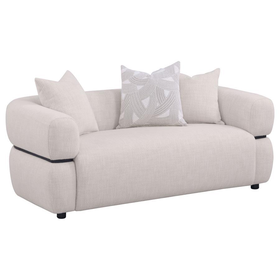 Jeanette - 73" Fabric Upholstered Round Arm Loveseat - Beige Stationary Loveseat modern furniture Contempo Furniture